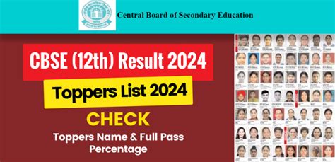 CBSE 12th Toppers List 2024: Check Toppers Name, Marks, Pass Percentage ...