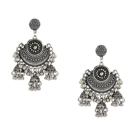 Shining Jewel Antique Silver Plated Oxidised Afghani Chandbali Earrings ...