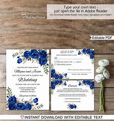 Blue Invitations Wedding by Blue Wedding Invitation Template Royal Blue Wedding Etsy Blue Invitations Wedding