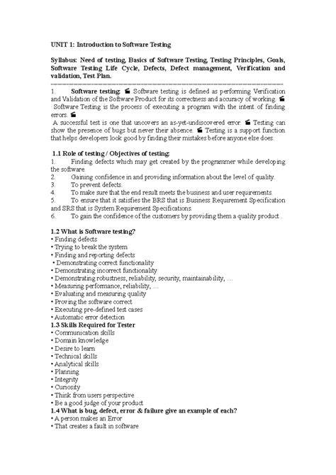 UNIT 1: Comprehensive Guide to Software Testing Principles and ...