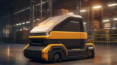 倉庫ロジスティクスと輸送におけるAGV自動誘導車両 模型用の空きスペースボディ車両 | Premium AI生成画像