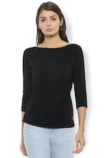 Buy Women Black Solid Casual Round Neck Top Online - 39562945 | Van Heusen