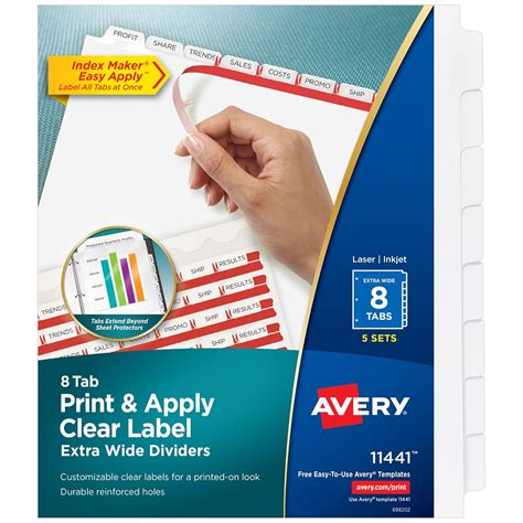 Avery Extra-Wide Dividers, Ink Jet Printer, White, 8-Tab, 9 x 11 Inches ...