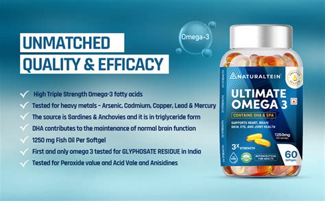NATURALTEIN Omega-3 Fish Oil 1250mg – Triple Strength Softgels | 450mg ...