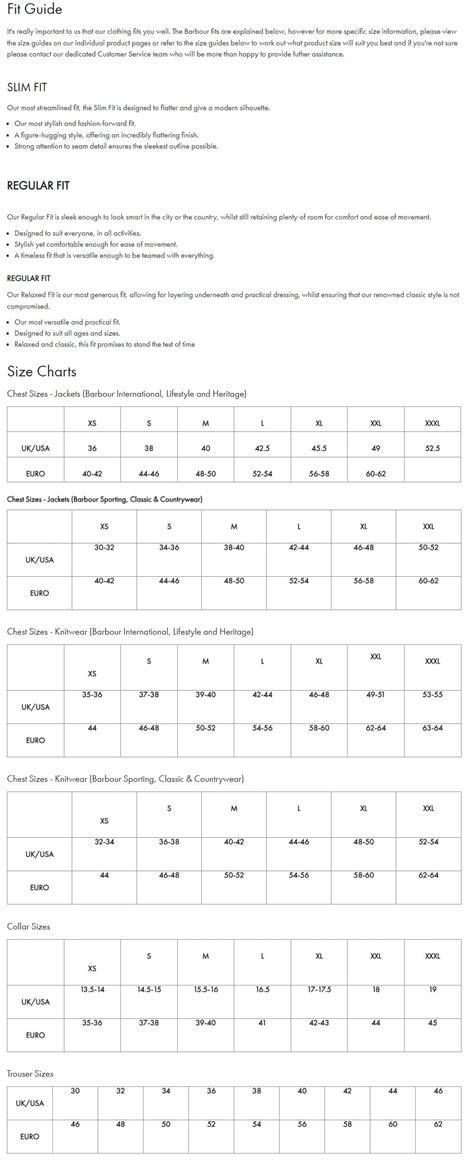Barbour xxl size guide new arrivals