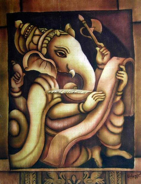 "Writing Ganesha I": Light Brown Airbrush Painting by Vishwajyoti ...