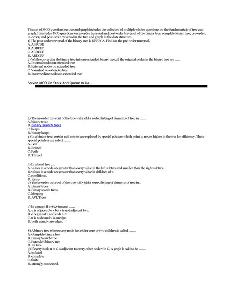 Mcq trees - data structure - JNTU - Studocu