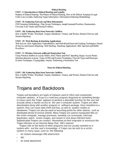 Unit 3 - How a Sniffer Works, Wireshark, Trojans, Backdoors, Viruses ...