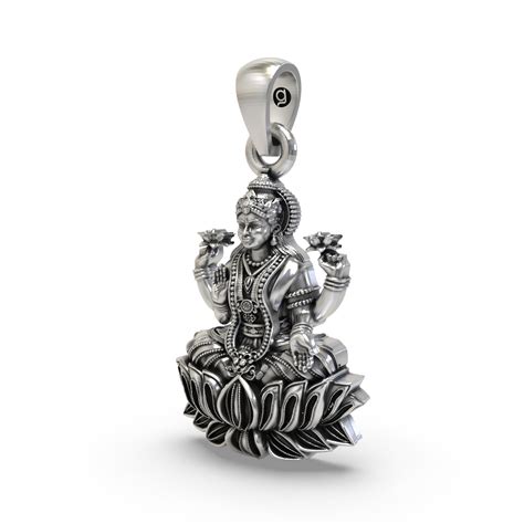 925 Sterling Silver Lakshmi Pendant — Goddess Mahalakshmi on Lotus wit ...