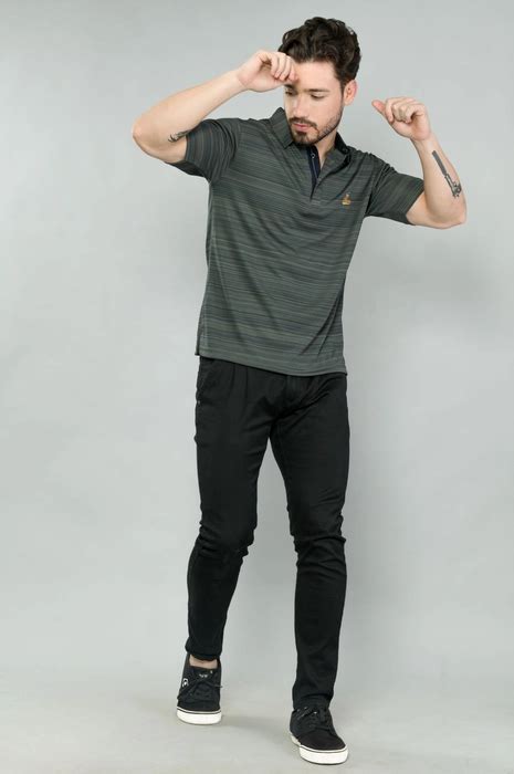 Olive Green Barcode Weave Golf Polo T-Shirts