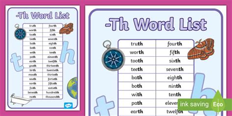 -Th Word List - Letter Pairs Word List - Phonics