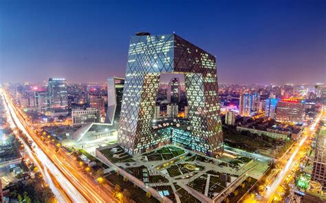 China, Pekín, CCTV, edificio de la sede, iluminación Avance ...
