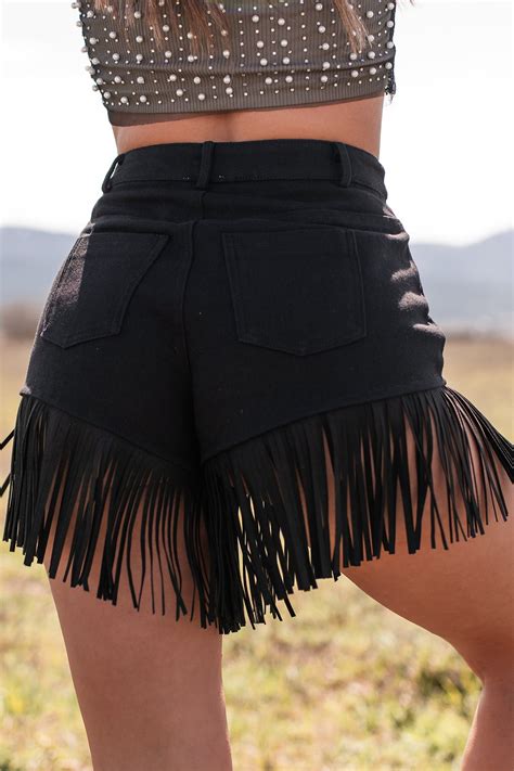 Here For A Good Time High Waist Fringed Shorts (Black Denim) · NanaMacs