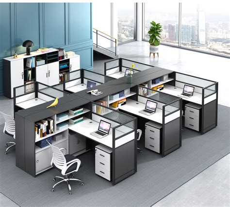 办公桌职员财务室隔断工位4人6人位员工电脑办公桌椅组合批发桌子-阿里巴巴