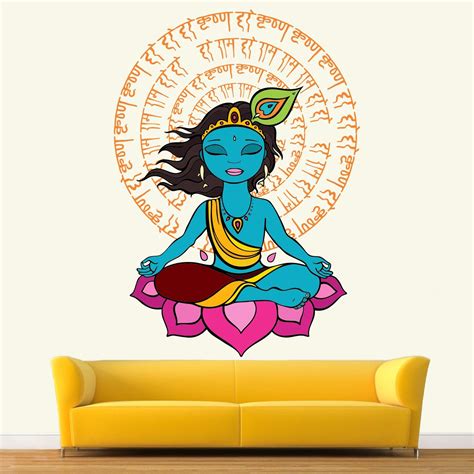 StickMe 'Hindu - God - Lord Krishna Meditating On a Lotus - Decorative ...
