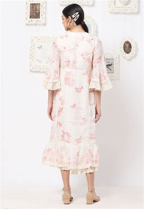 Buy - Off white and dusty rose cyano matilda dress | Elan Store