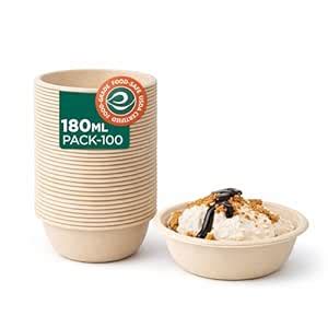 Eco Soul | Round Bagasse Bowl | 180 ml - Pack of 100 | Eco-Friendly ...