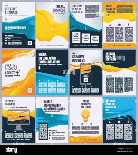 Business flyer template. Colored pages of ads product brochure with ...