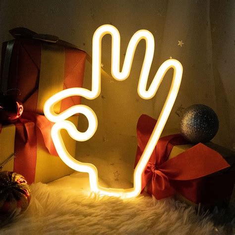 Buy ENUOLI Hand Shape Finger Neon Signs OK Gesture LED Neon Light Signs ...
