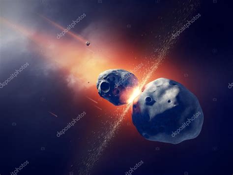 小行星碰撞和爆炸在空间中 — 图库照片©JohanSwanepoel＃30406571