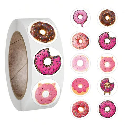 500PCS Cute Donut Stickers Roll Vinyl Aesthetics Stickers Scrapbooking ...