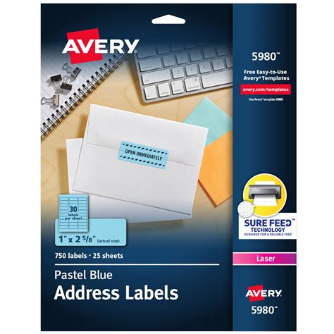 Buy AVERYPrintable Address Labels with Sure Feed, 1" x 2-5/8", Pastel ...