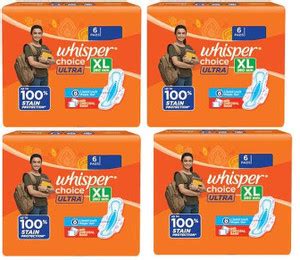 Whisper Choice Ultra XL 6+6+6+6 counts Sanitary pads Sanitary Pad | Buy ...