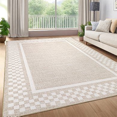 Modern Checkered Washable Rug with Non Slip Rubber Backing Soft Low ...