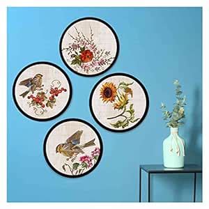 PAPER PLANE DESIGN Set of 4 round frames decoration Home Decor painting ...