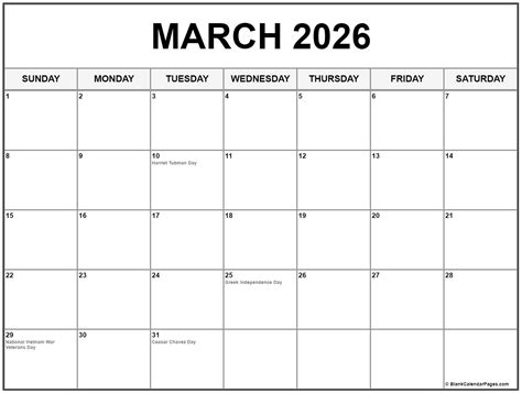 Calendar 2026 March With Holidays - Printable Calendar