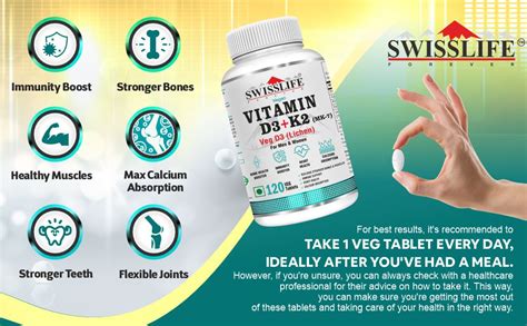 SWISSLIFE FOREVER Vitamin D3 + K2 (MK7) Plant Based D3 (Lichen) (60 ...