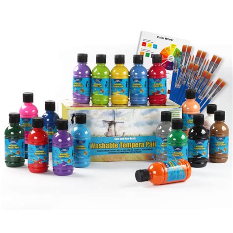 Tempera Paint Set of 18 Colors, 24 Brushes in 8.5 Fl oz. Bottles, Arts ...