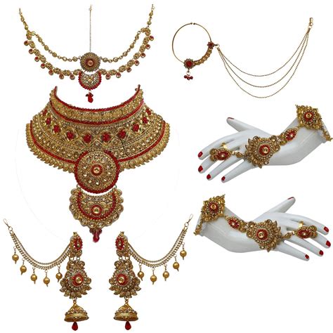 Buy Lucky Jewellery Bridal Dulhan Golden Red Color Alloy Gold Plated ...