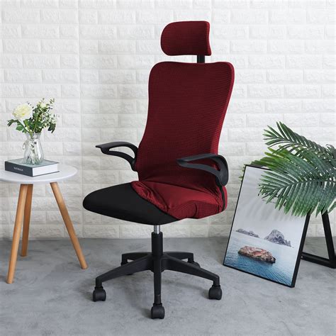 Burgundy Elastic Executive Chair Cover with Headrest | HOKIPO – HOKIPO ...