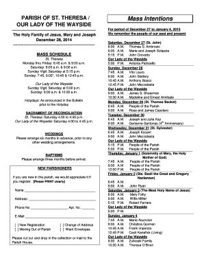 Fillable Online sainttheresa THERESA / OUR LADY OF THE WAYSIDE The Holy ...