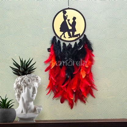 Golden Proposal Big Dream Catcher with Red & Black Feathers - Amoreta