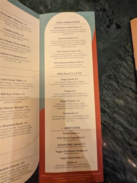 Menu at PROUD MARY restaurant, Johannesburg, The Bank