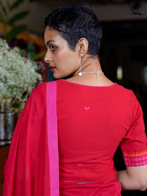 Round Neck Cotton Designer Blouse In Red|Lahu Ki Syahi|Suta