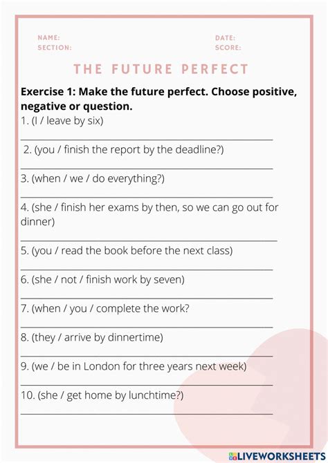 Future Perfect Practice Worksheets 的图像结果
