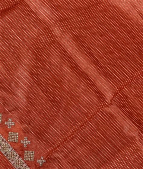 Buy Rust Tussar Embroidery Saree T375106