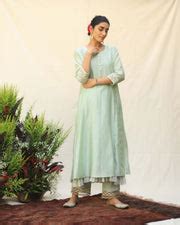 Caspara Set- Indigo and Haldi Yellow chanderi double layered Kurta wit ...