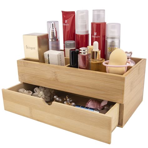 Bootop Pin Bamboo Makeup Organizer With Drawers For Countertop Dresser ...