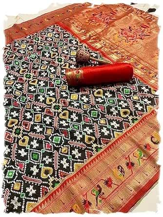Buy Pandadi Saree Women's Black Pure Soft Kanchivaram Paithani Silk ...