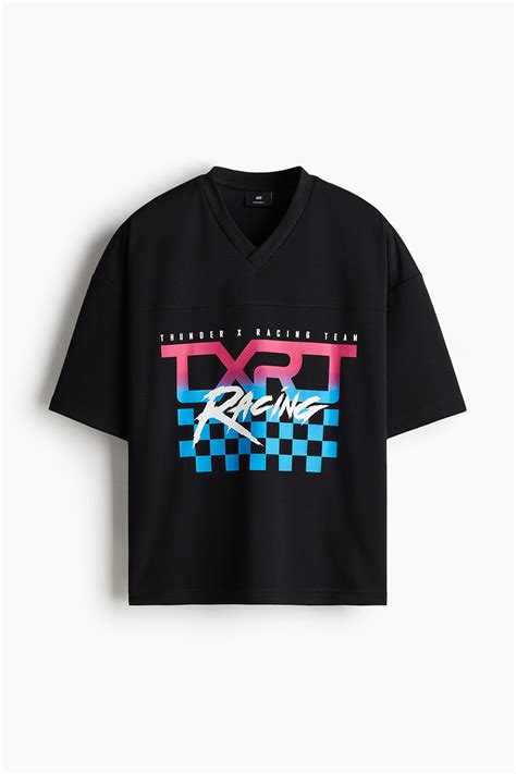 Oversized Fit Printed mesh T-shirt - Black/TXRT - Men | H&M IN