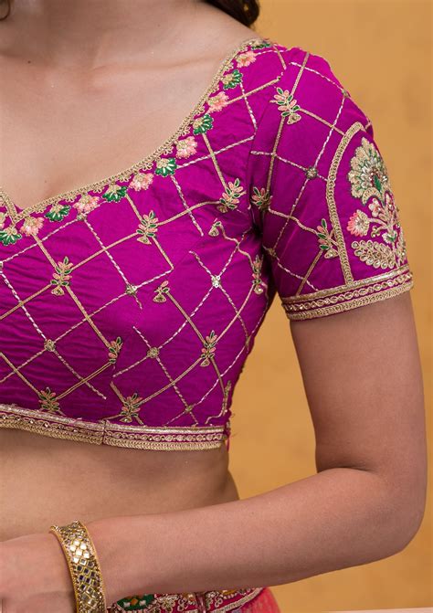 Buy Rani Pink Zariwork Banarasi Semi Stitched Lehenga - Koskii