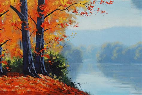 Buy Landscape Décor – Autumn Season Jungle Trees with Calm River Flow ...