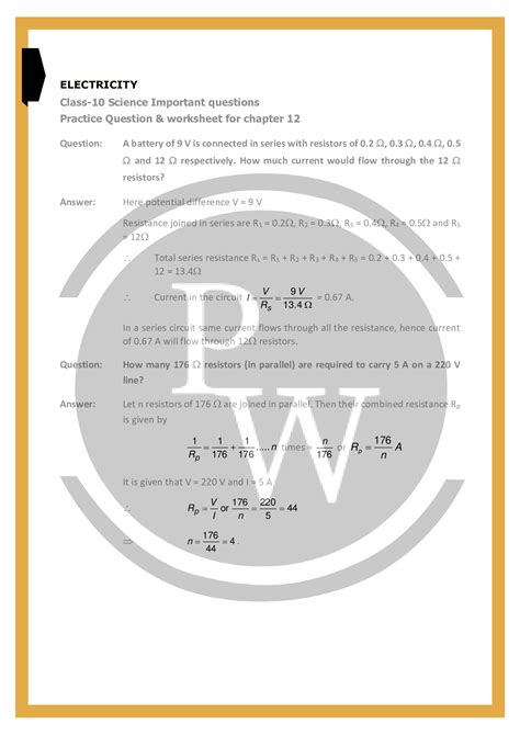 Image result for Class 10 Science Chapter Electricity Questions