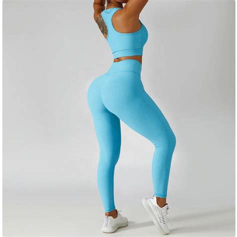 women Gym wear Jacket, Padded Sports Bra and Legging Set Light Blue ...