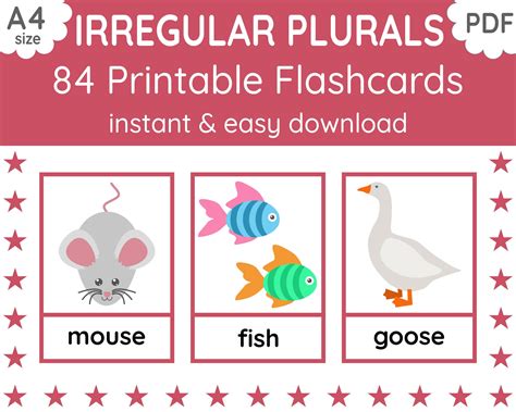 84 IRREGULAR PLURAL NOUNS Flashcards 42 Word Pairs Grammar Flashcards ...