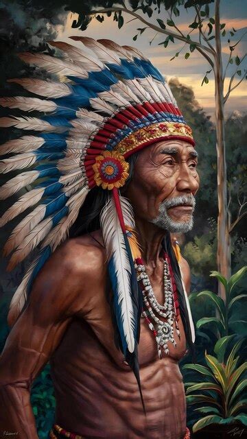 Indian from the pataxo tribe with feather headdress elderly brazilian ...